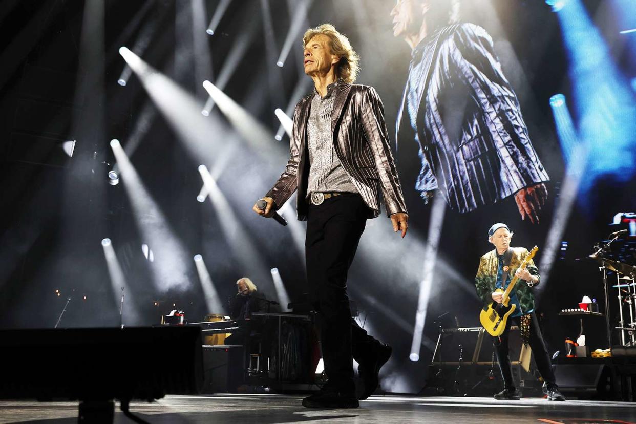 <p>Kevin Mazur/Getty Images for The Rolling Stones</p> Mick Jagger performs on stage during The Rolling Stones