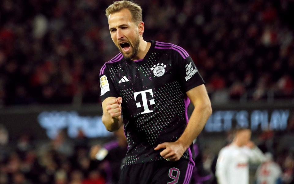 Bayern Munich's Harry Kane celebrates scoring their first goal