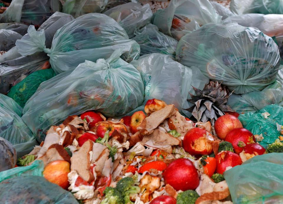 Discarded food from a school recycling program collected by Earth Mama Compost on Feb. 4, 2021 in Indianapolis.