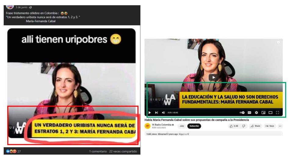 <span>Comparación entre capturas de pantalla de una publicación en Facebook (I) y una imagen en portal web de la emisora W Radio hecha el 31 de mayo de 2024</span>