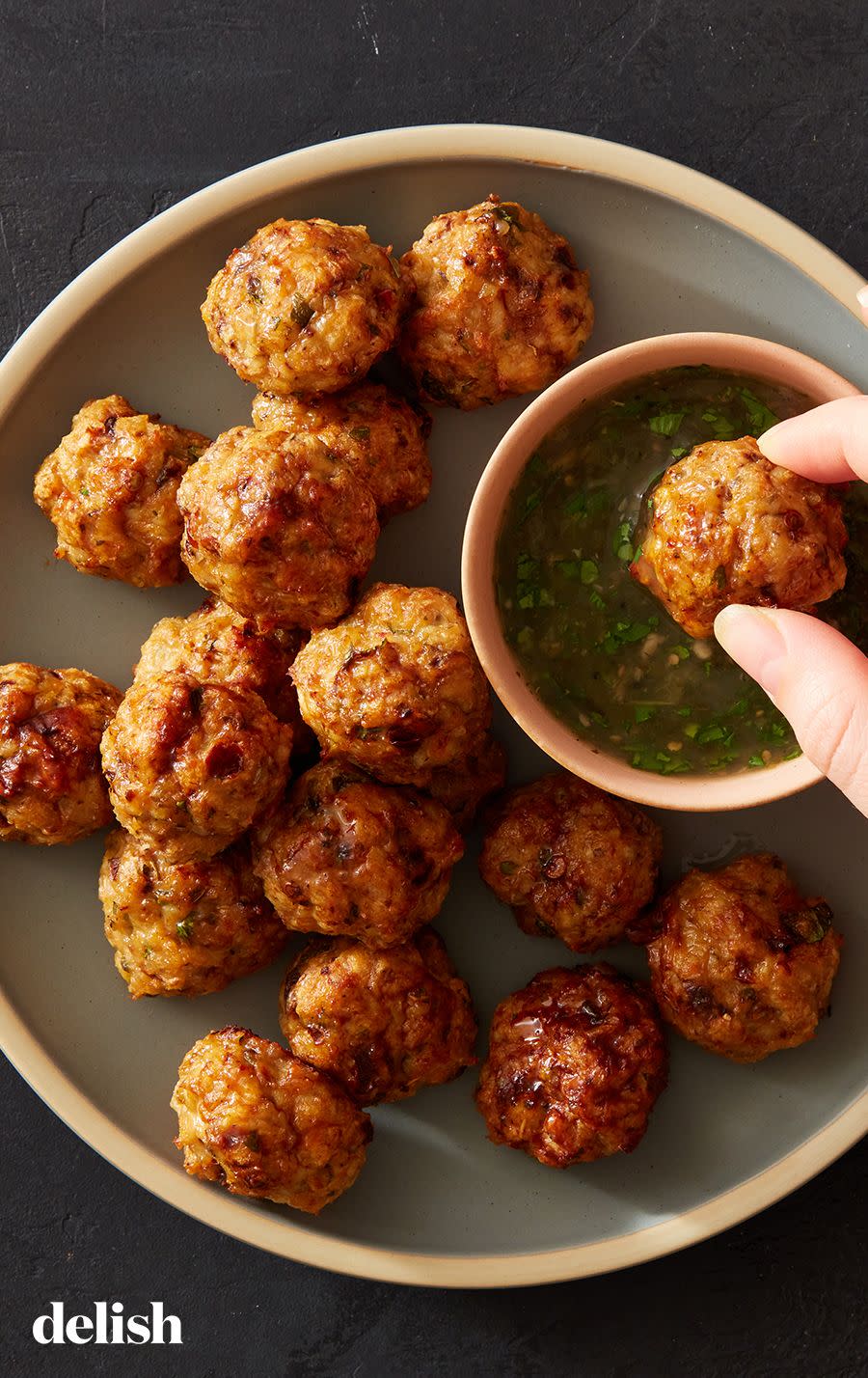 <p>These easy chicken <a href="https://www.delish.com/cooking/g1753/best-meatball-recipes/" rel="nofollow noopener" target="_blank" data-ylk="slk:meatballs;elm:context_link;itc:0;sec:content-canvas" class="link ">meatballs</a> are snack-sized for a reason: Once you pop, you won’t be able to stop. They're also just as good tucked inside <a href="https://www.delish.com/cooking/recipe-ideas/g2786/easy-taco-recipes/" rel="nofollow noopener" target="_blank" data-ylk="slk:tacos;elm:context_link;itc:0;sec:content-canvas" class="link ">tacos</a> or smashed on toasted <a href="https://www.delish.com/cooking/g2811/slider-recipes/" rel="nofollow noopener" target="_blank" data-ylk="slk:slider;elm:context_link;itc:0;sec:content-canvas" class="link ">slider</a> buns.</p><p>Get the <strong><a href="https://www.delish.com/cooking/recipe-ideas/a39854023/air-fryer-chicken-meatballs-recipe/" rel="nofollow noopener" target="_blank" data-ylk="slk:Air Fryer Chipotle Chicken Meatballs recipe;elm:context_link;itc:0;sec:content-canvas" class="link ">Air Fryer Chipotle Chicken Meatballs recipe</a></strong>.</p>