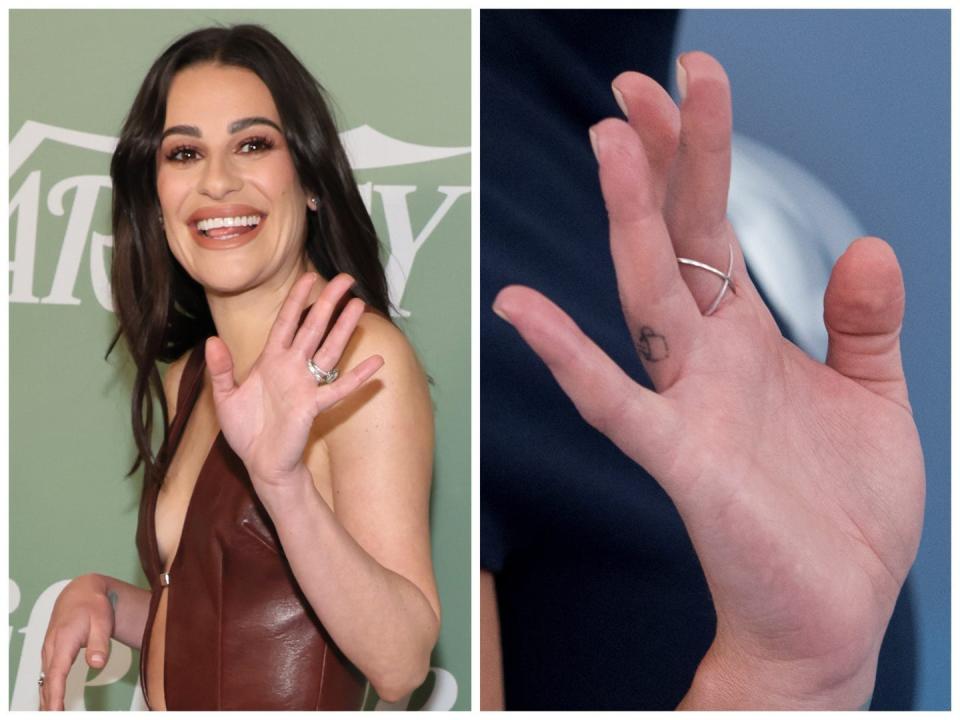 Lea Michele and her finger tattoo.