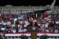 President Donald Trump speaks at a campaign rally, Saturday, Sept. 19, 2020 at the Fayetteville Regional Airport in Fayetteville, N.C. (AP Photo/Chris Carlson)