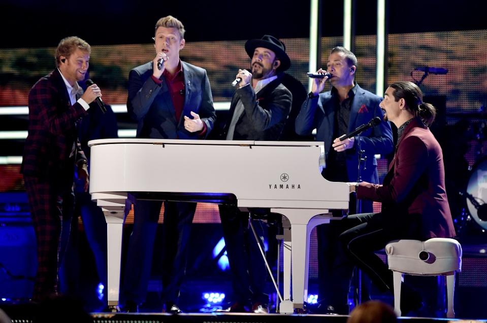 NASHVILLE, TN - OCTOBER 18: Brian Littrell, Nick Carter, AJ McLean, Howie Dorough, and Kevin Richardson of the Backstreet Boys perform onstage at the 2017 CMT Artists Of The Year on October 18, 2017 in Nashville, Tennessee. (Photo by John Shearer/Getty Images for CMT)