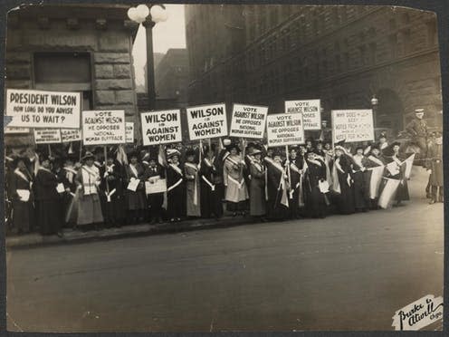 <span class="caption">The women's suffrage movement was one of the most successful political movements in history.</span> <span class="attribution"><a class="link " href="https://picryl.com/media/suffragists-protest-woodrow-wilsons-opposition-to-woman-suffrage-october-1916" rel="nofollow noopener" target="_blank" data-ylk="slk:Picryl;elm:context_link;itc:0;sec:content-canvas">Picryl</a></span>