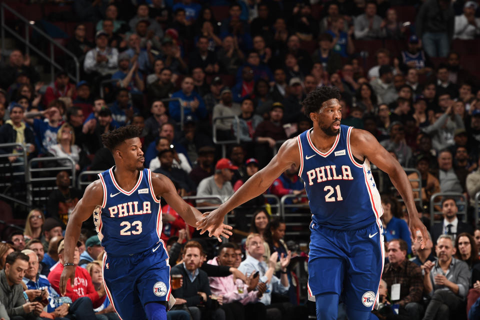 Jimmy Butler and Joel Embiid cruised in a dominant win over Minnesota Tuesday. (Getty)