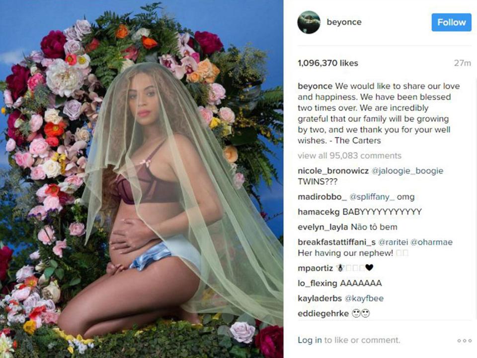 Beyonce broke the news to her 92.3 million Instagram followers (Beyonce/Instagram)