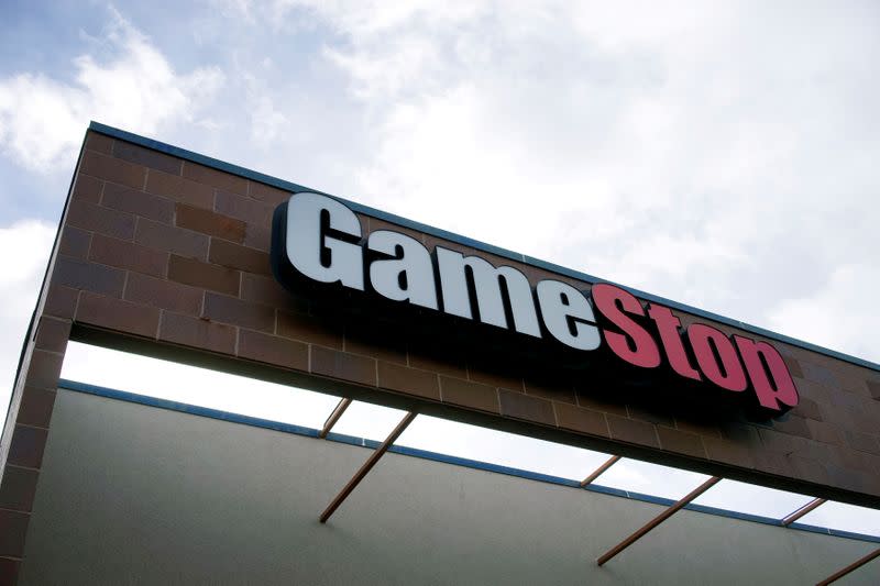 FILE PHOTO: The GameStop store sign is seen at its shop in Westminster