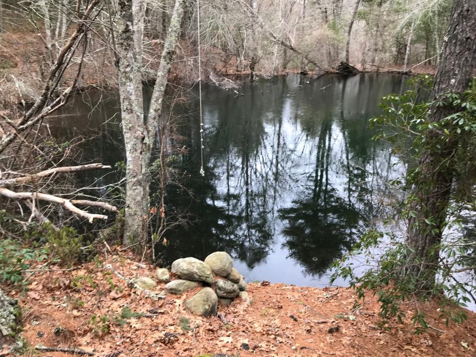 A tiny, stream-fed pond lies just below the Rowland Rathbun cemetery.