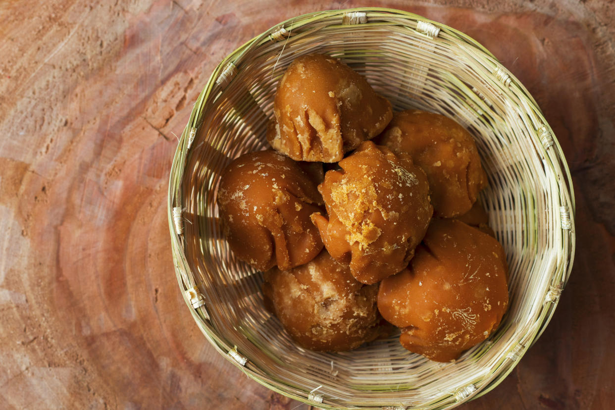 Jaggery is a natural sweetner made from date palm and sugar cane.