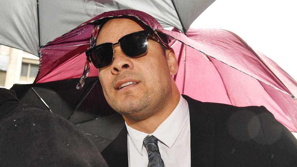 Seen here, Jarryd Hayne at his sentencing hearing in Newcastle.