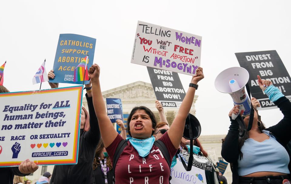 Protesters at the Supreme Court on May 3, 2022, following the leak of a draft of an opinion suggesting the court may overturn the landmark Roe v. Wade decision.