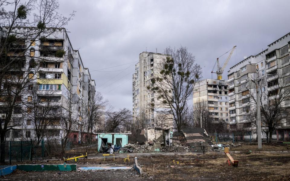 Damaged buildings in the suburb of Saltivka, Kharkiv. Until last month the city was within range of Russian artillery and often came under attack - Anadolu Agency