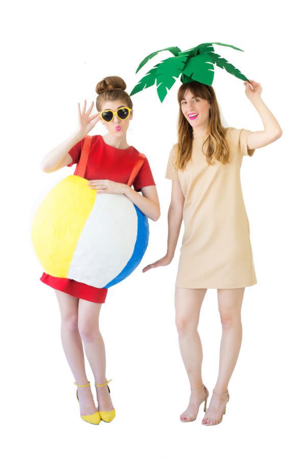 <p>If you and your gal pal are inseparable, then team up for this fun <a href="https://studiodiy.com/2016/10/17/diy-palm-tree-beach-ball-costumes/" rel="nofollow noopener" target="_blank" data-ylk="slk:DIY beach ball and palm tree costume;elm:context_link;itc:0;sec:content-canvas" class="link ">DIY beach ball and palm tree costume</a>.</p>
