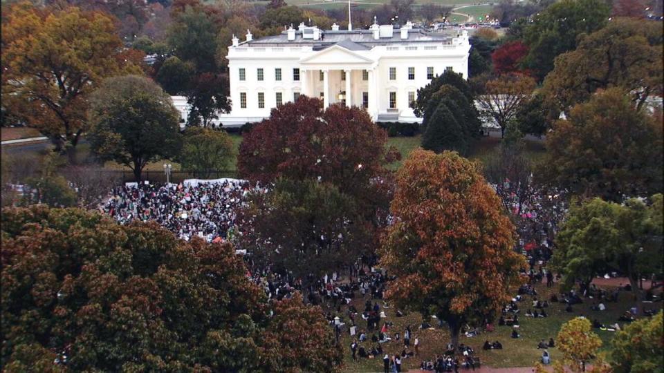 PHOTO: In this screen grab from a video, demonstrators gather in front of the White House during the National March on Washington: Free Palestine rally, on Nov. 4, 2023, in Washington, D.C. (ABC News)