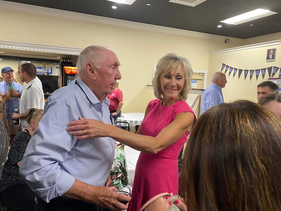 Taunton Mayor Shaunna O' Connell greets constituents at her re-election campaign kickoff on Wednesday, July 19, 2023 at the Taunton Lodge of Elks.