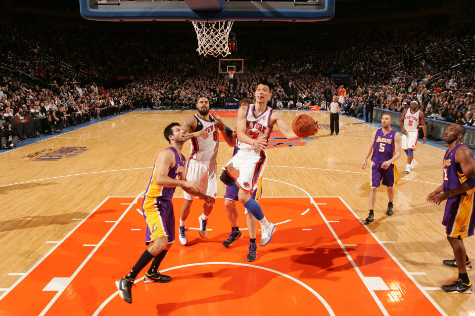 Jeremy Lin in 2012 Knicks-Lakers game (Nathaniel S. Butler / NBAE via Getty Images)