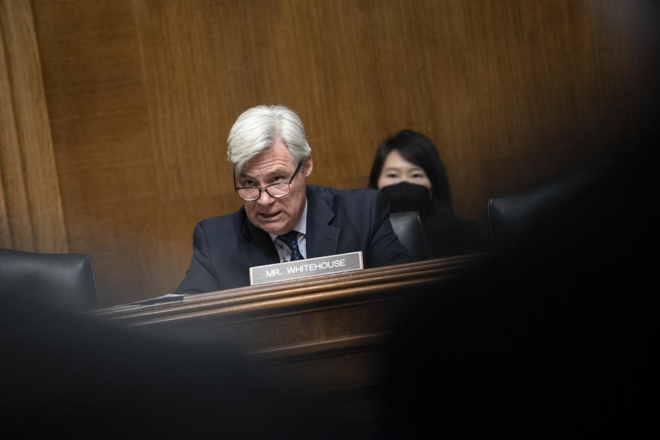 Senator Sheldon Whitehouse speaks during a hearing.