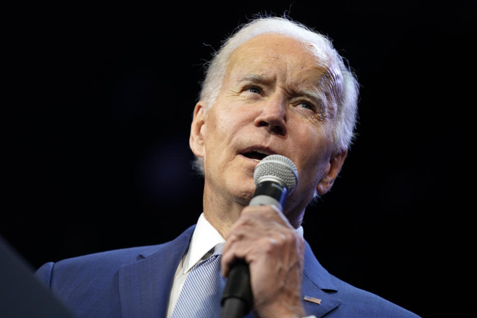 President Joe Biden speaks during a Democratic National Committee event at the Howard Theatre, Tuesday, Oct. 18, 2022, in Washington. (AP Photo/Evan Vucci)