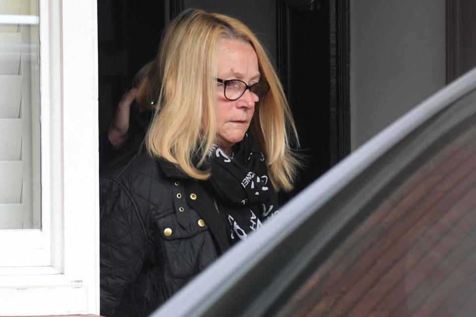 Injured: Ant McPartlin's mother - who was in the vehicle he crashed - was pictured leaving the TV presenter's home on Monday (Jeremy Selwyn)