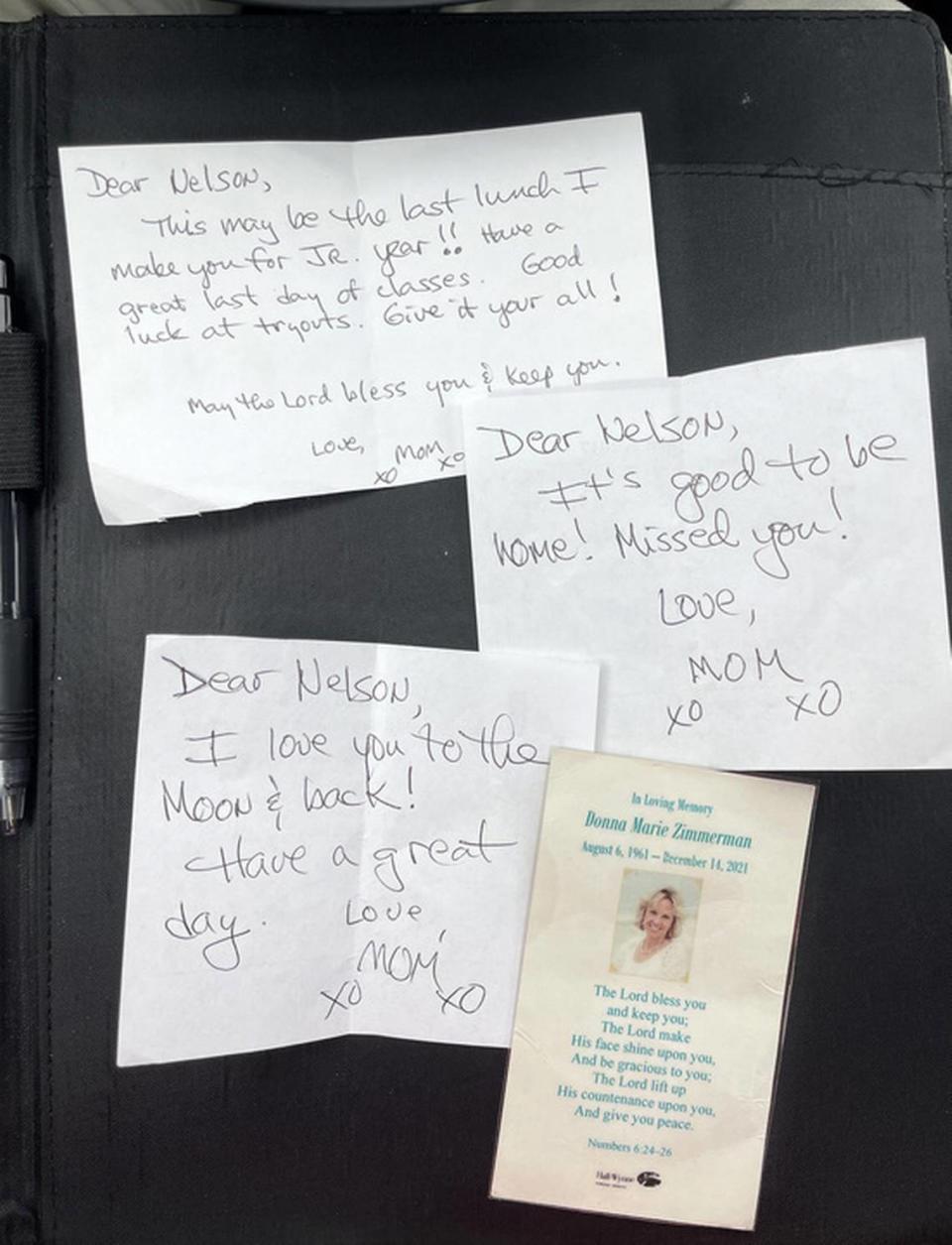 Nelson Zimmerman keeps hundreds of his mother’s notes of encouragement in a wooden box by his bedside, and he reads one each morning, along with a folder he carries containing the most special ones.