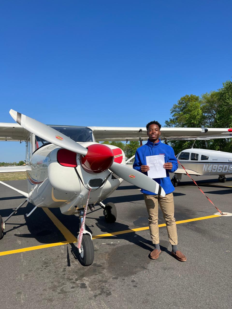 Evan Knox is a freshman studying aviation in the professional pilot concentration at Delaware State University in Dover. Here he poses after receiving his instrument pilot license.