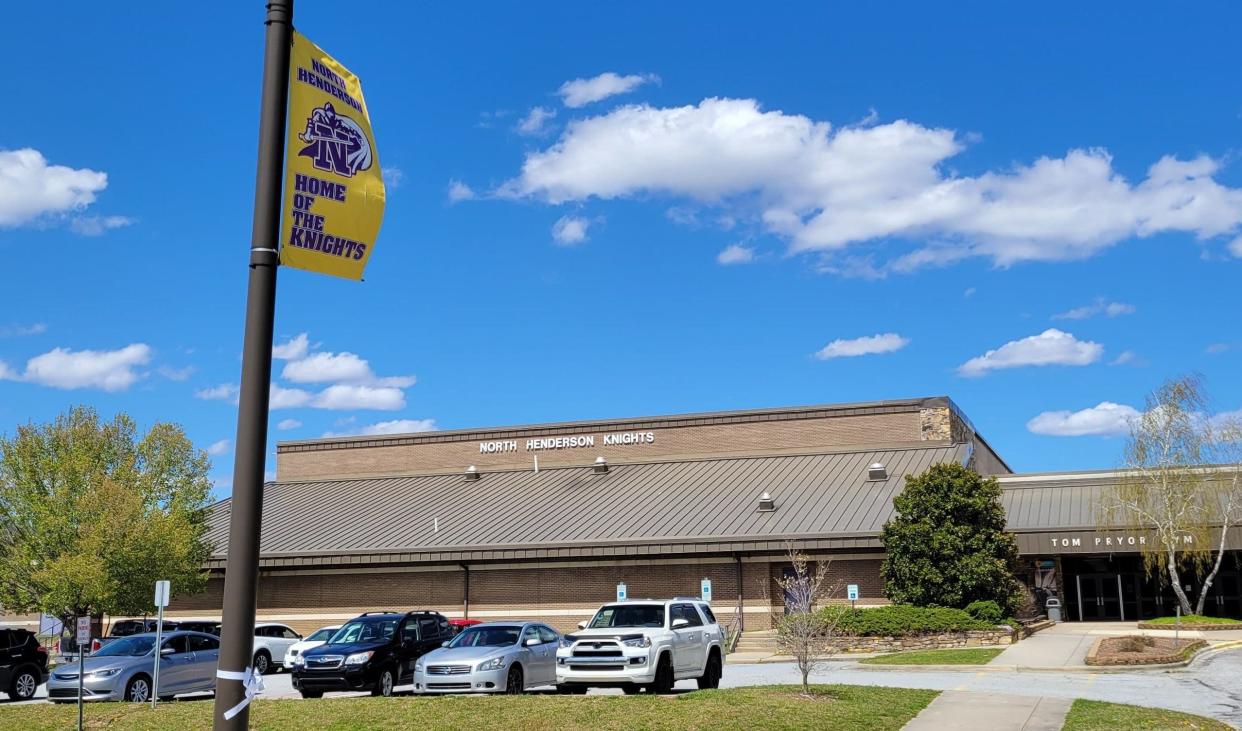 North Henderson High School received a bomb threat on Thursday, but it was later determined no explosives were in a package left in a classroom.