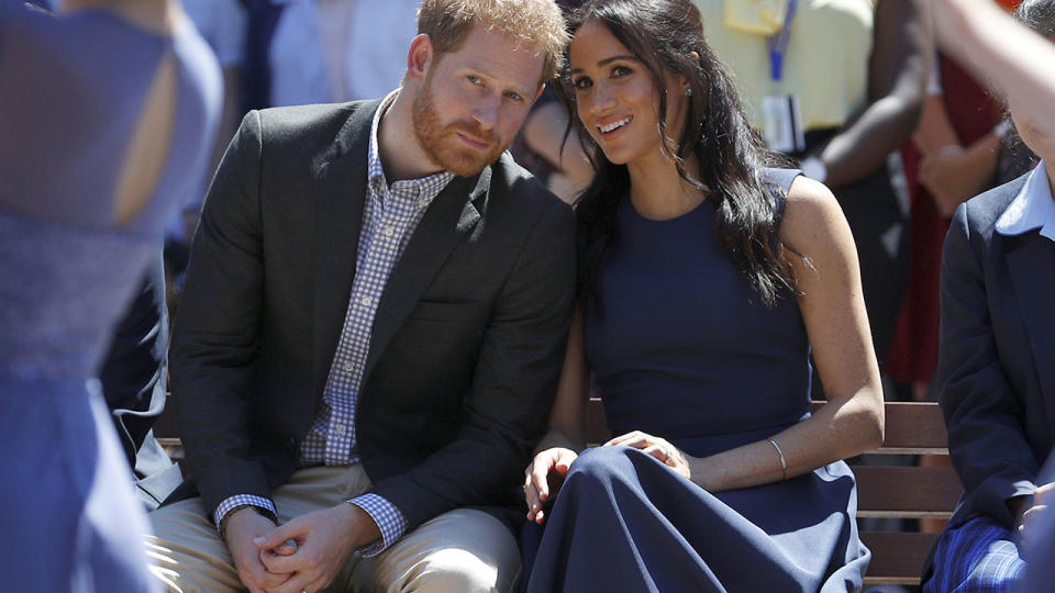 Prince Harry and Meghan, Duchess of Sussex watch a performance during their visit to Macarthur Girls High School during their visit on Friday. Source: AP