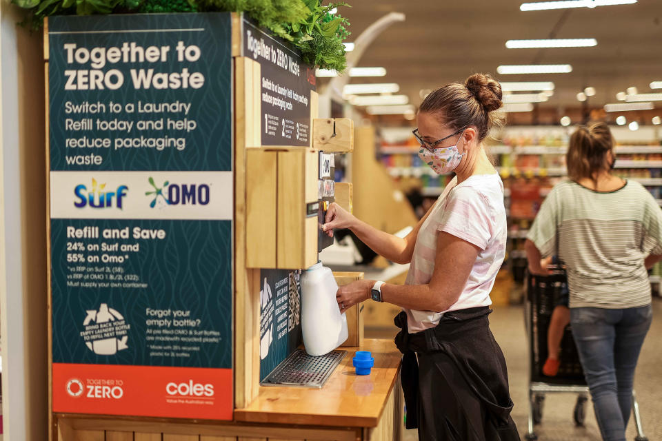 Coles packageless Surf and Omo refill station.