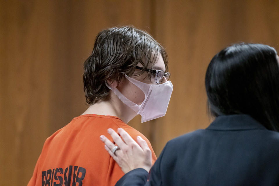 Ethan Crumbley attends a hearing at Oakland County circuit court in Pontiac, Mich., on Feb. 22, 2022. A judge on Thursday, June 23, 2022 postponed a murder trial until January in the case of the teenager accused of killing four fellow students and injuring others at a Michigan high school. Lawyers for Crumbley said a September trial date wouldn't leave enough time to go through evidence and prepare. (David Guralnick/Detroit News via AP, Pool)