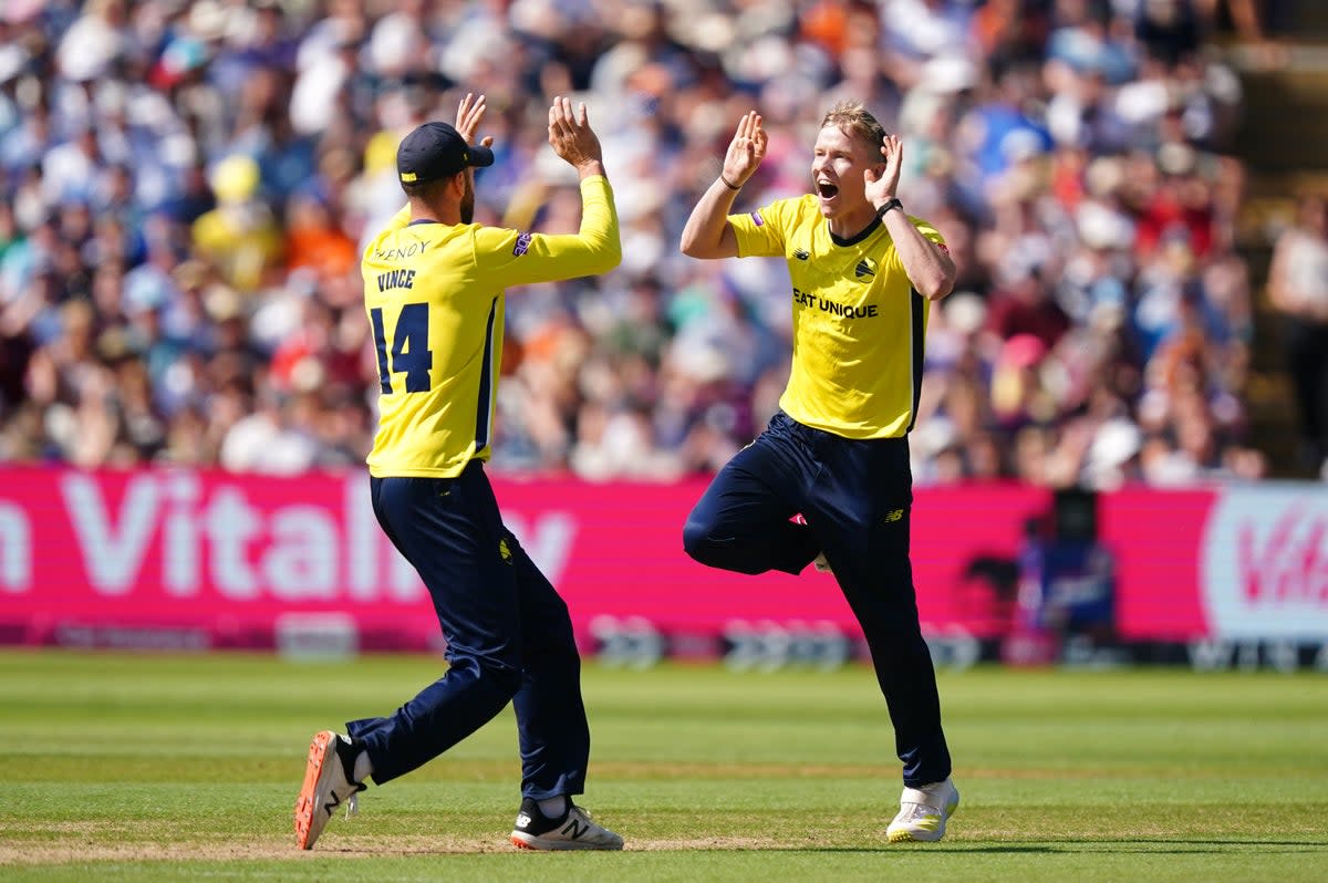 Hampshire’s Nathan Ellis took three wickets in his side’s win over Somerset (Mike Egerton/PA) (PA Wire)