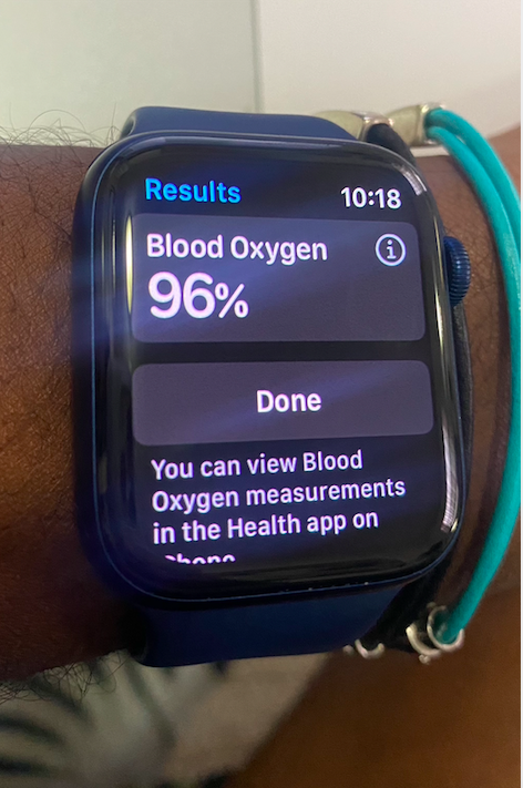 The native blood oxygen app is easy to use. Tap 'Start', wait 15 seconds and it'll display your results.