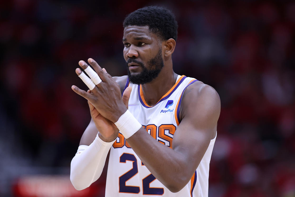 Phoenix Suns center Deandre Ayton has averaged a double-double in each of his first four NBA seasons. (Jonathan Bachman/Getty Images)