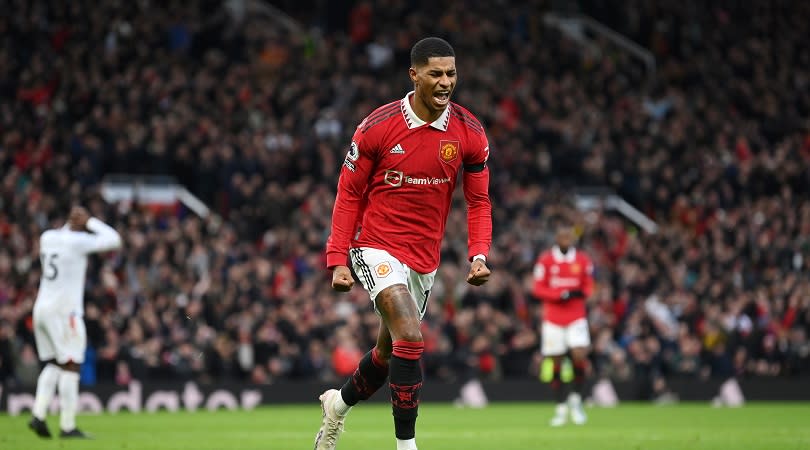   Marcus Rashford celebrating for Manchester United 