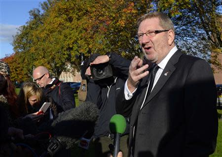 Len McCluskey, general secretary of the Unite union, speaks to media in Grangemouth,Scotland October 24, 2013. REUTERS/Russell Cheyne