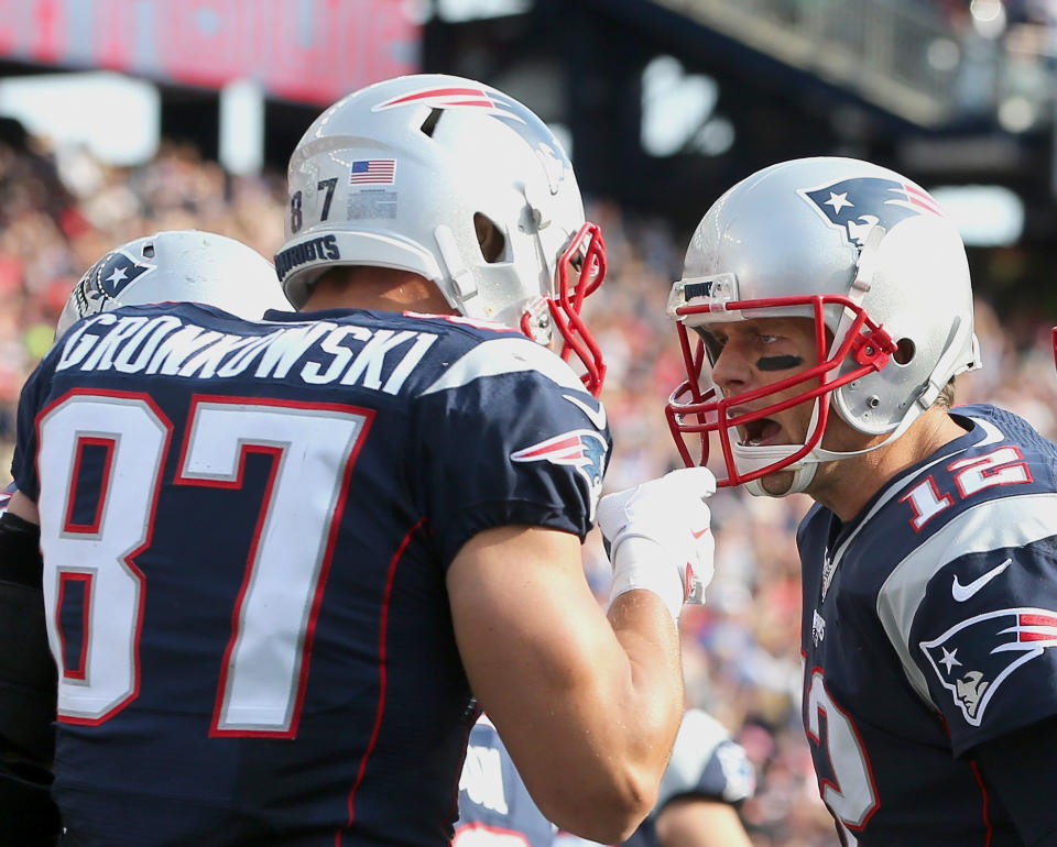 Rob Gronkowski and Tom Brady are happy, we think (Getty Images)