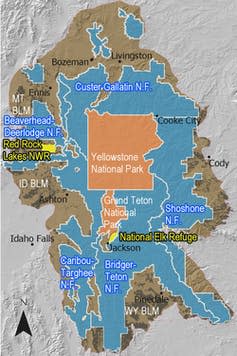 Map showing the parks and forest land within the Greater Yellowstone Area