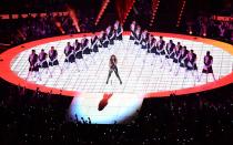 US singer Jennifer Lopez performs during the halftime show of Super Bowl LIV between the Kansas City Chiefs and the San Francisco 49ers at Hard Rock Stadium in Miami Gardens, Florida, on February 2, 2020. (Photo by ANGELA WEISS/AFP via Getty Images)