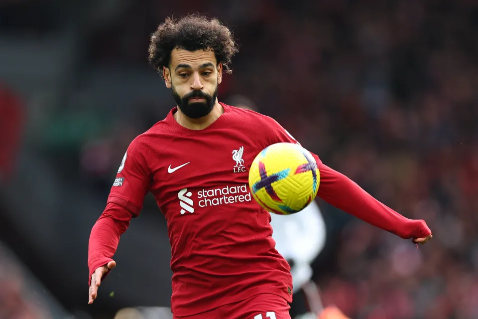 LIVERPOOL, ENGLAND - MARCH 05: Mohamed Salah of Liverpool during the Premier League match between Liverpool FC and Manchester United at Anfield on March 5, 2023 in Liverpool, United Kingdom. (Photo by Robbie Jay Barratt - AMA/Getty Images)