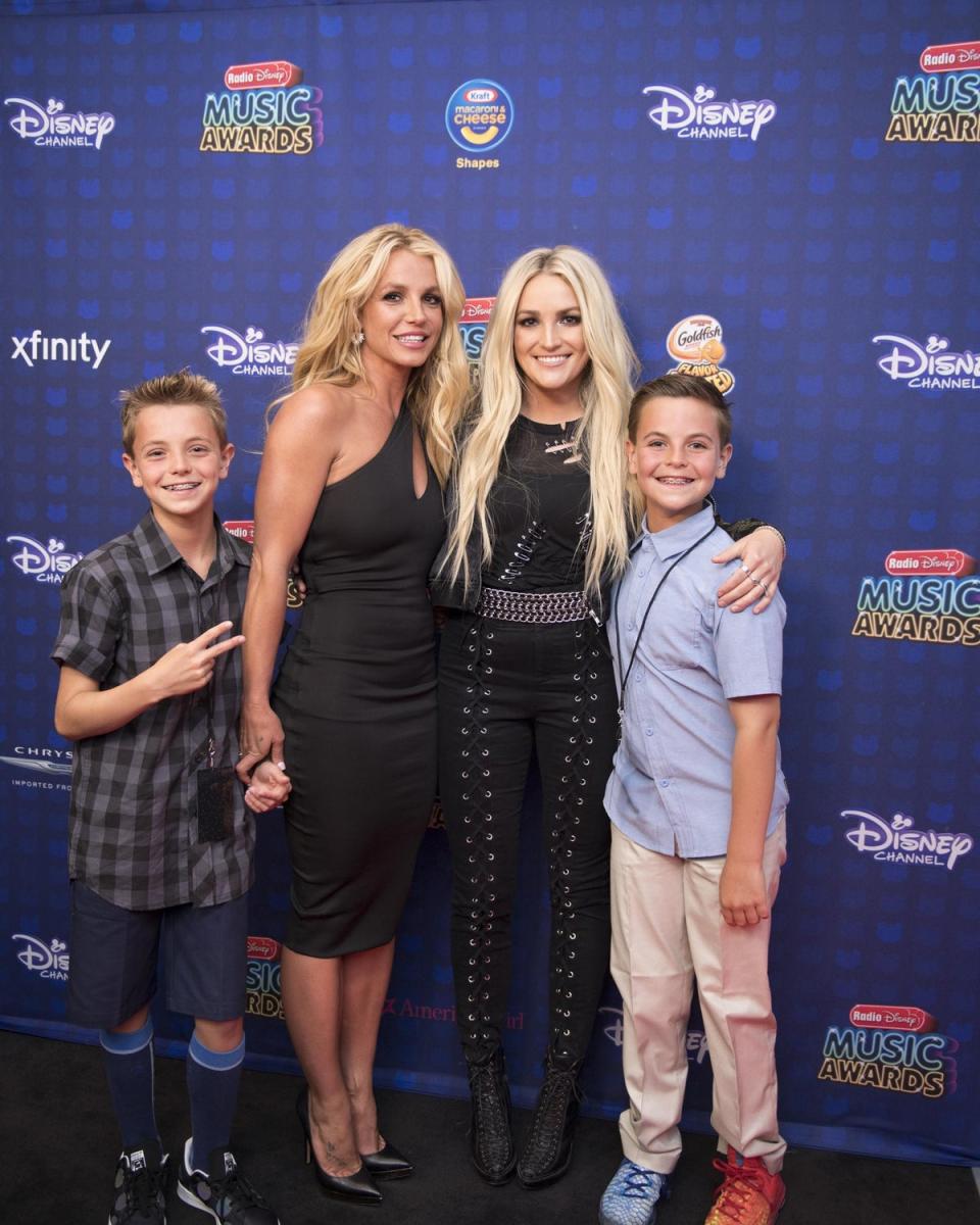 In happier times: Spears is now estranged, not only from her sons but also her sister Jamie Lynne (all pictured) (Getty Images)