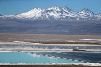 FILE PHOTO: A view of a brine pool of a lithium mine on the Atacama salt flat