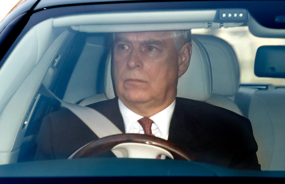 LONDON, UNITED KINGDOM - DECEMBER 18: (EMBARGOED FOR PUBLICATION IN UK NEWSPAPERS UNTIL 24 HOURS AFTER CREATE DATE AND TIME) Prince Andrew, Duke of York attends a Christmas lunch for members of the Royal Family hosted by Queen Elizabeth II at Buckingham Palace on December 18, 2019 in London, England. (Photo by Max Mumby/Indigo/Getty Images)