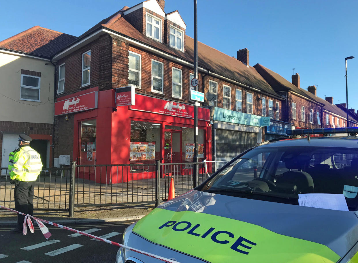 The boy was stabbed at Morley's chicken shop on Randlesdown Road, Bellingham (PA) 