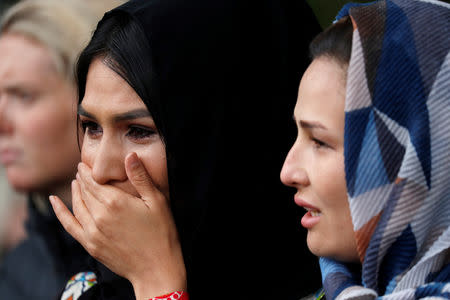 Women react near Masjid Al Noor mosque in Christchurch, New Zealand, March 17, 2019. REUTERS/Jorge Silva