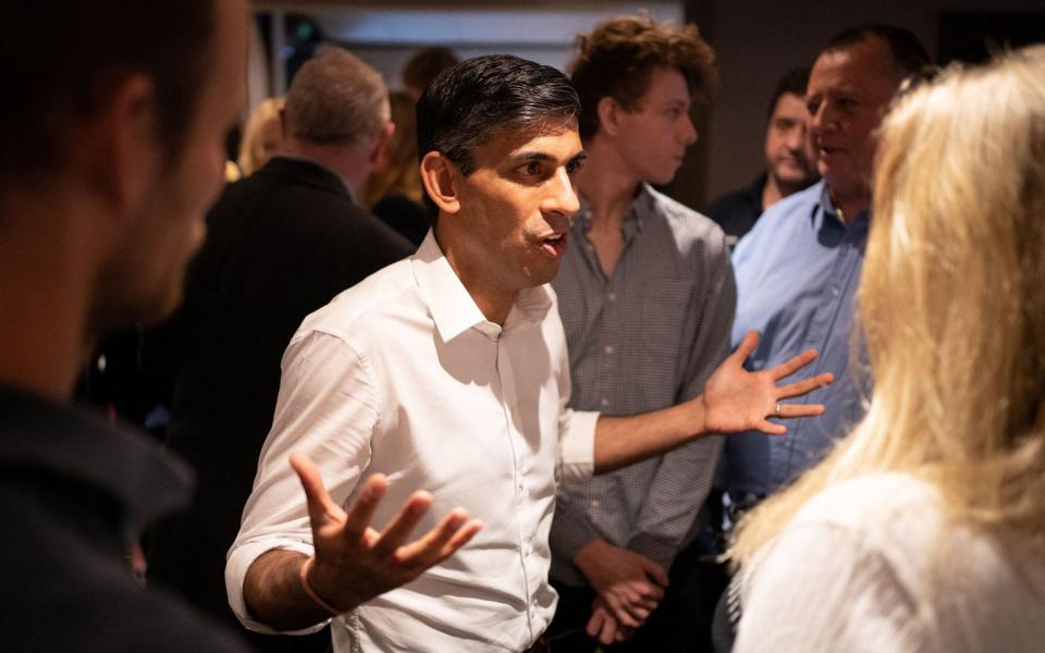 Rishi Sunak is pictured yesterday at a campaign event in Newmarket - Joe Giddens/AFP