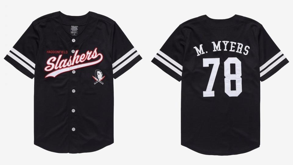A Black Michael Myers Halloween baseball jersey both front and back