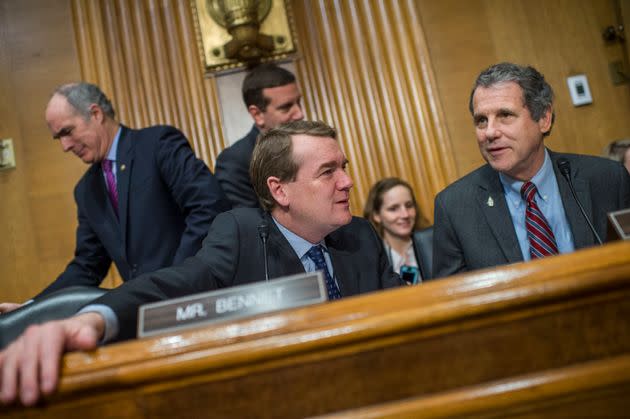 Sens. Michael Bennet (D-Colo.), and Sherrod Brown, (D-Ohio) co-sponsored the Senate's child tax credit expansion bill. (Photo: Tom Williams via Getty Images)