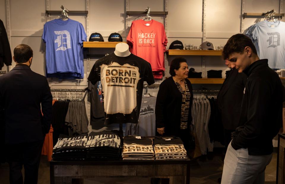 Georgette Tomey browses inside the Michigan-owned and operated Born In Detroit Apparel, LLC pop-up storefront in Detroit on Friday, March 15, 2024.