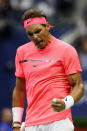 <p>Rafael Nadal of Spain reacts against Dusan Lajovic of Serbia & Montenegro during their first round Men’s Singles match on Day Two of the 2017 US Open at the USTA Billie Jean King National Tennis Center on August 29, 2017 in the Flushing neighborhood of the Queens borough of New York City. (Photo by Elsa/Getty Images) </p>