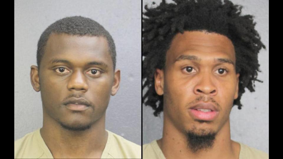 New York Giants player Deandre Baker, left, and Seattle Seahawks player Quinton Dunbar turned themselves into the Broward County Jail after Miramar police sought their arrest on robbery charges. 